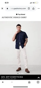 NWT Banana Republic Men’s Authentic Indigo SS Button Shirt Dark Rinse Size M - Picture 1 of 2