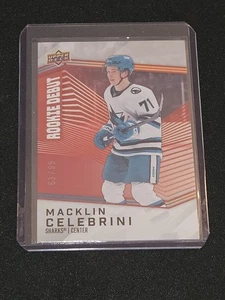 2024-25 UD Rookie Debut Macklin Celebrini Red Parallel Rookie 63/99 Sharks #19 - Picture 1 of 2
