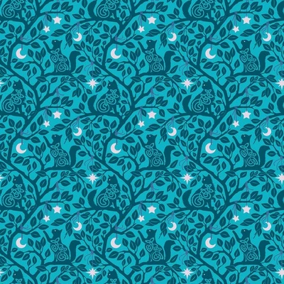 Tela Feline Drive CELTIC CATS Forest Cats verde azulado - cuarto de grasa (18"x22") FQ Foto 1 de 4