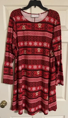 Allison Brittney Christmas Dress Women’s 2X Red Long Sleeves Reindeer Stretch - Image 1 of 4