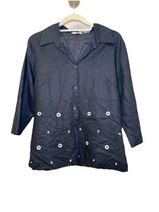 Richard Malcom GRÖSSE 10 Bluse mit Knopfleiste schwarz Leinen klassisch Büro Arbeit Unikat - Bild 1 von 10