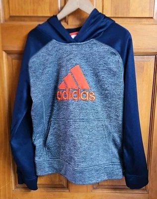 Adidas - Boy's Hoodie Sweatshirt - Size Large 14/16 - Blue & Gray w/ Orange Trim - Image 1 of 3