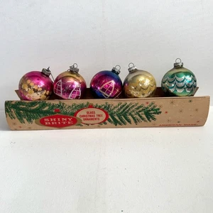 Mid Century Brillante Brite 3” Vidrio Brillo Plantilla Navidad Adornos Lote 5 Caja - Imagen 1 de 21