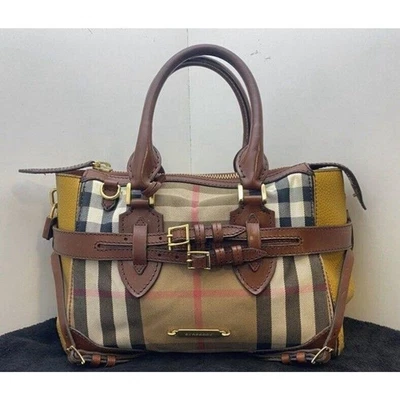 Auténtico bolso de mano Burberry Gladstone de cuero marrón/amarillo a cuadros de casa Foto 1 de 4