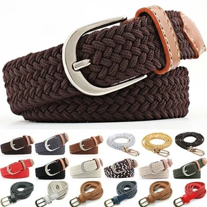 Women Ladies Elastic Woven Braided Belts Pin Buckles Webbing JeansWaistband Newደ - Picture 1 of 35