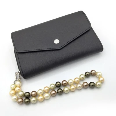 Black Mundi Clutch Purse with Beaded Faux Pearl Strap - Image 1 of 4