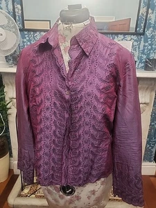 Silk Purple Embroidered/lacy Shirt Size 14 - Picture 1 of 7