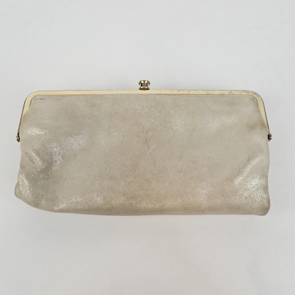 Cartera sin asas Hobo Lauren de cuero crema doble Kisslock aspecto desgastado Foto 1 de 4