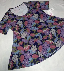 Lularoe Perfect T Full Tunic Shirt Medium 12/14 Purple Blue Pansy Peony Floral - Picture 1 of 12