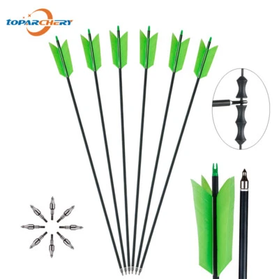 31.5'' Archery Carbon Arrows Spine500 4" Turkey Feathers for Recurve Bow Hunting - Image 1 of 4