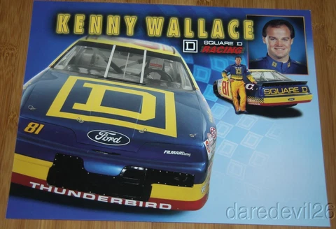 1996 Kenny Wallace Square D "2nd issued" Ford Thunderbird NASCAR WC postcard Cover
