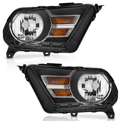 Headlights For 2010-2014 Ford Mustang Black Halogen Headlamp Left+Right Foto 1 de 4