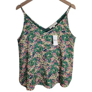 Loft Tank Top Women's Small Floral Spaghetti Strap Green Double V NWT - Picture 1 of 5