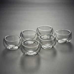 Pack of 6 Japanese Style Double Wall Small Glass Tea Cup Bar Shots Wine Cup 50ml - Picture 1 of 12