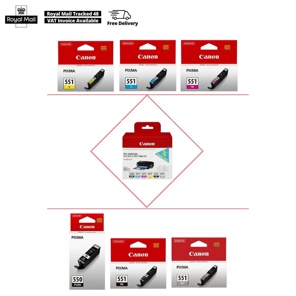 Genuine Canon PGI-550 CLI-551 Ink Cartridge CMYK &Multipack for Pixma MG6450 LOT - Image 1 of 1