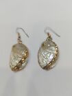 Retro Natural SHELL ABALONE Mother Of PearlDrop Earrings W/24K Gold Foil Accents