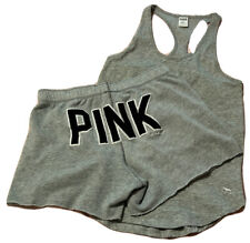 Victoria’s Secret PINK Racerback Tank Top & Logo Shorts-Gray-Size S/XS