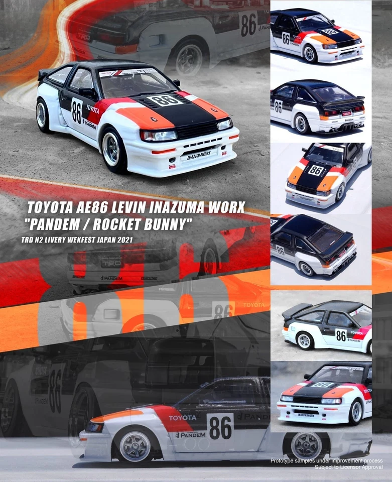 INNO64 MODELS TOYOTA COROLLA AE86 LEVIN INAZUMA WORX PANDEM ROCKET BUNNY