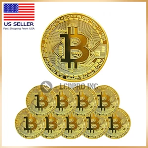 10Pcs Physical Bitcoin Coins Commemorative Gold Plated Bit Coin Collectible US - Picture 1 of 10