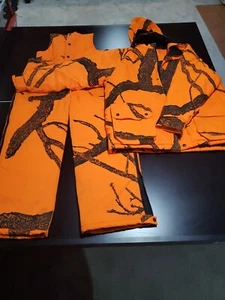 GUIDE GEAR Blaze Orange Camo Hunting Jacket Large And Bib Coveralls Large Set - Picture 1 of 10