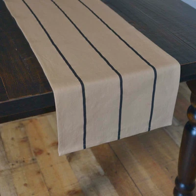 Lauren Slate 13x72 Runner Vintage Stripe  Shabby Chic Cottage Linen - Image 1 of 3