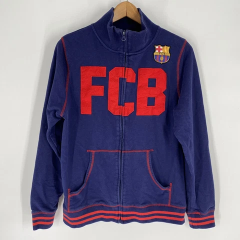FC Barcelona FCB Mens Blue Red Full Zip Embroidered Sweater Size L Cover