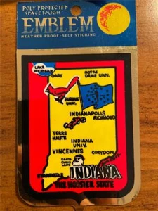 VINTAGE INDIANA HOOSIER STATE ORIGINAL SOUVENIR EMBLEM TRAVEL DECAL STICKER 70's - Picture 1 of 3