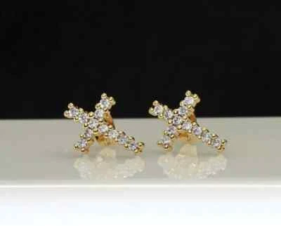 2 克拉圆形切割实验室十字女士耳钉耳环 14k 镀黄金 — 第 1/3 张图片