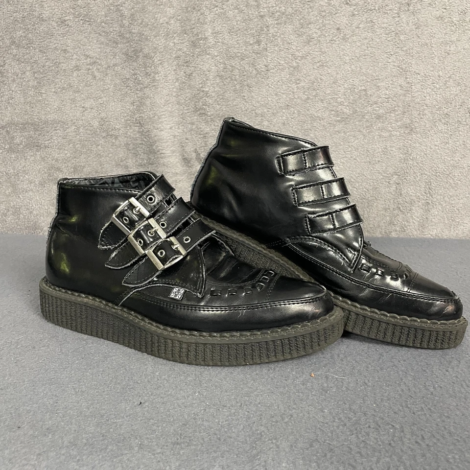 T.U.K. Pointed Creeper Sneakers Womens 6M Back Leather Adjustable 3-Buckle Boots - Image 1 of 4