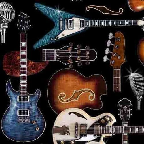 Rock N Roll Fantasy By Quilting Treasures - Black Guitars  #30732-J - Image 1 of 1