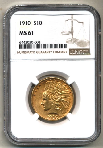1910 $10 Indian NGC MS61 Gold Cover