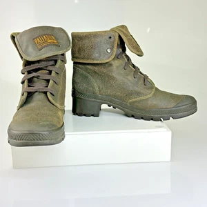 Palladium Military Green Leather Ankle Boot Fold Over Womens US 9 - Picture 1 of 10