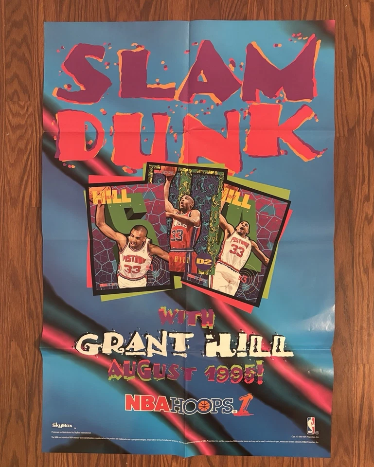 1995 NBA Hoops 1 Trading Cards Promo Poster Slam Dunk Grant Hill Pistons Skybox - Image 1 of 1