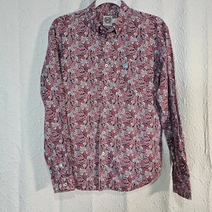 cinch boys xxl western button up shirt long sleeved red paisley cowboy - Picture 1 of 3