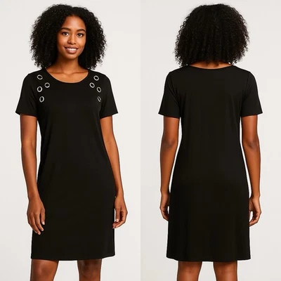 MSK 紧身装饰及膝短袖小黑连衣裙大号全新带标签 — 第 1/4 张图片