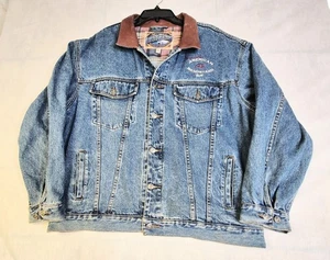 VTG. Dick Clark's American Bandstand Grill Denim Jacket Size XL Leather Collar - Picture 1 of 12