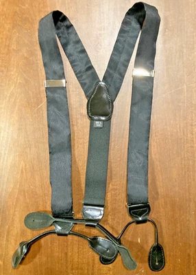 Suportes suspensórios masculinos de seda preta padrão escotilha cruzada 6 botões Y-back - Imagem 1 de 4