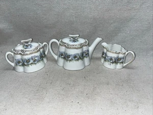 Zeh Scherzer & Co. Bavaria, Germany Vintage flower Teapot & Sugar & Creamer Set - Picture 1 of 9