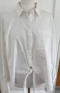 Scoop XXL weiße Leinen/Rayon Bluse vorne zum Binden Top Zustand! - Bild 1 von 7