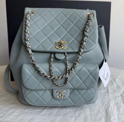 Authentic Chanel Duma Drawstring Gray Backpack Quilted Leather Large - Image 1 of 4