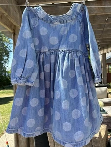 3T Baby Gap Long Sleeve Denim Dress with White Polka Dots - Picture 1 of 4