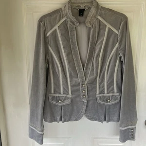 White House Black Market Sz. 14 Gray Velvet Military Style Jacket~SilverButtons - Picture 1 of 15