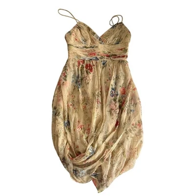 Vestido de cóctel drapeado floral 100 % seda David Meister talla 4 Y2K Foto 1 de 4