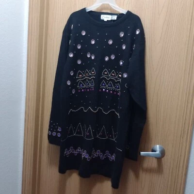 NWT Vintage Carducci Lambswool Angora Sweater Padded Shoulder Beaded Applique - Image 1 of 4