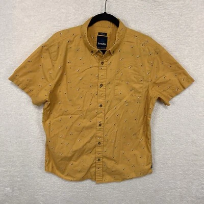 PrAna Slim Fit Shirt Men’s Large Gold Geometric Print Button Up Short Sleeve - Image 1 of 4