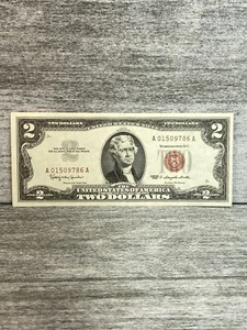 1963 $2 Two Dollar US Red Seal Jefferson Note Bill US Currency Crisp UNC 9786 - Picture 1 of 12