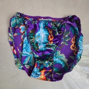 Vtg Victoria's Secret Second Skin Satin Purple Floral High Waist Mushroom Pantie - Picture 1 of 6