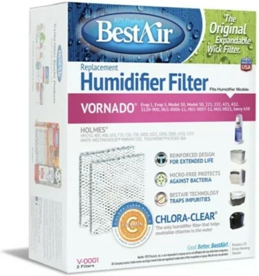 NEW BestAir V-0001 Humidifier Replacement Filters 2ct Pack Vornado/Holmes Models - Image 1 of 4
