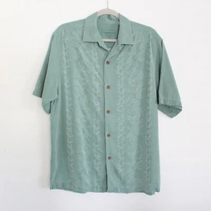 TOMMY BAHAMA Green Botanical Short Sleeve Aloha Camp Shirt - Men's Size M - Picture 1 of 6