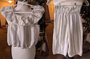 Haute Hippie Girls 2 Pc 7/8 Pom Pom Tank & Wide Leg Pants Striped Tan Gold Boho - Picture 1 of 13